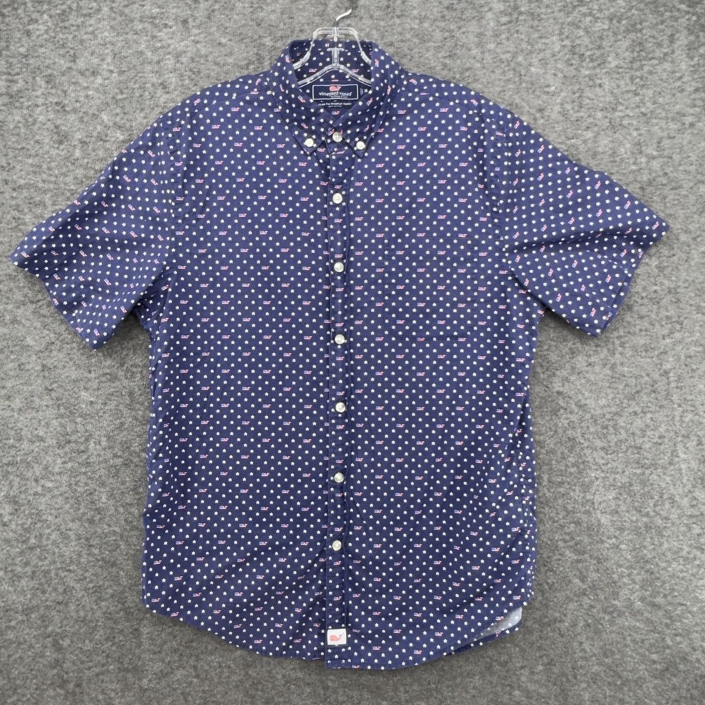 Vineyard Vines Murray Shirt Mens M Navy USA Flag Stars Slim Fit Patriotic Button